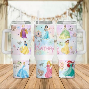 Copo Quencher de 40 onças com laço de aquarela personalizado para princesa, copo para viagem de menina, copo de café para aniversário de princesa feminina