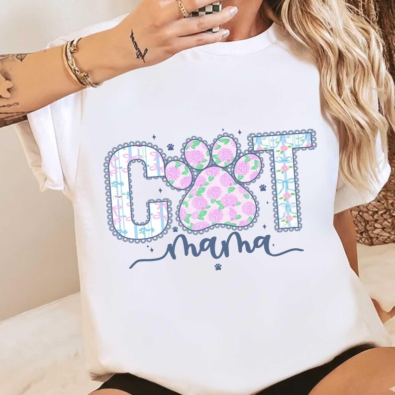 Cat Mama Striped PNG, Lace Floral Cat Mom Shirt Design, Girly Retro Mom ...