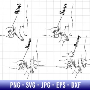 Mama Hand Svg, Gepersonaliseerde Mama Met Kindernamen Svg, Cadeau voor mama Svg, Moederdag Svg, Custom Kid's Namen Mum Svg, Mom And Kid Hands Svg