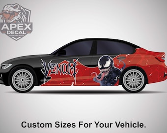 Venom-autosticker, Marvel Symbiont-vinylsticker voor auto's, rode en zwarte kleurstelling zijdeur, aangepaste halve voertuigwrap, filmmonster autoafbeelding