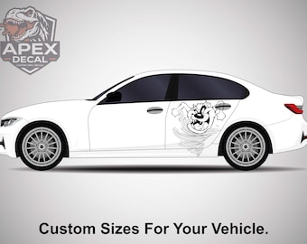 2 x Tasmaanse duivel autosticker, Taz cartoon vinyl sticker voor auto's, JDM afbeelding zijdeur, Looney Tunes auto wrap, grappig monster voertuig sticker
