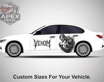 Venom-autosticker, Marvel Symbiont-vinylsticker voor auto's, rode en zwarte kleurstelling zijdeur, aangepaste halve voertuigwrap, filmmonster autoafbeelding