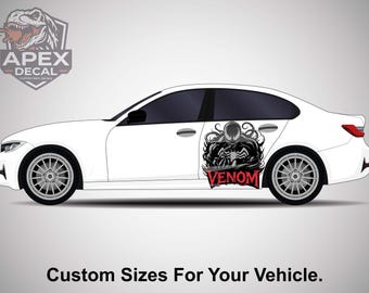 Venom-autosticker, Marvel Symbiont-vinylsticker voor auto's, rode en zwarte kleurstelling zijdeur, aangepaste halve voertuigwrap, filmmonster autoafbeelding