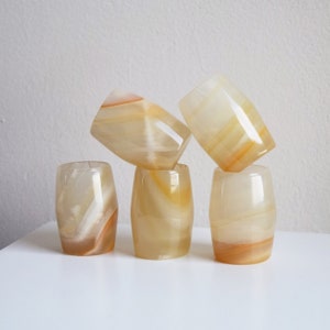 Set of 5 vintage marble shot glasses beige vintage glass onyx liquor glasses stone glassware tequila wodka gift for home gift for her yellow image 2