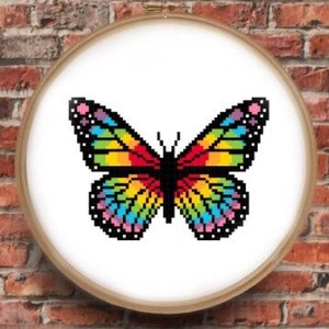 Cute Cross Stitch Pattern, Digital Download, Rainbow Butterfly, Three Colour Options Included, Bright, Jewel, Pastel, Pride, Freedom