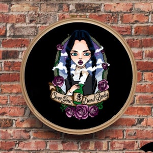 Wednesday Cross Stitch Pattern, Digital Download, 16 Inches by 13 Inches, Over Your Dead Body, Poison, Addams
