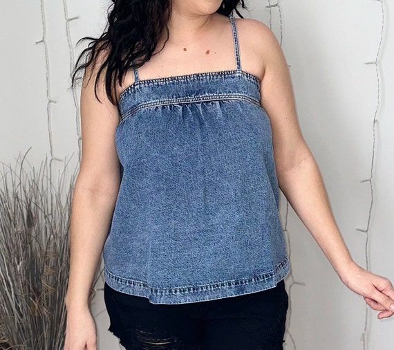 Denim spaghetti top strap top