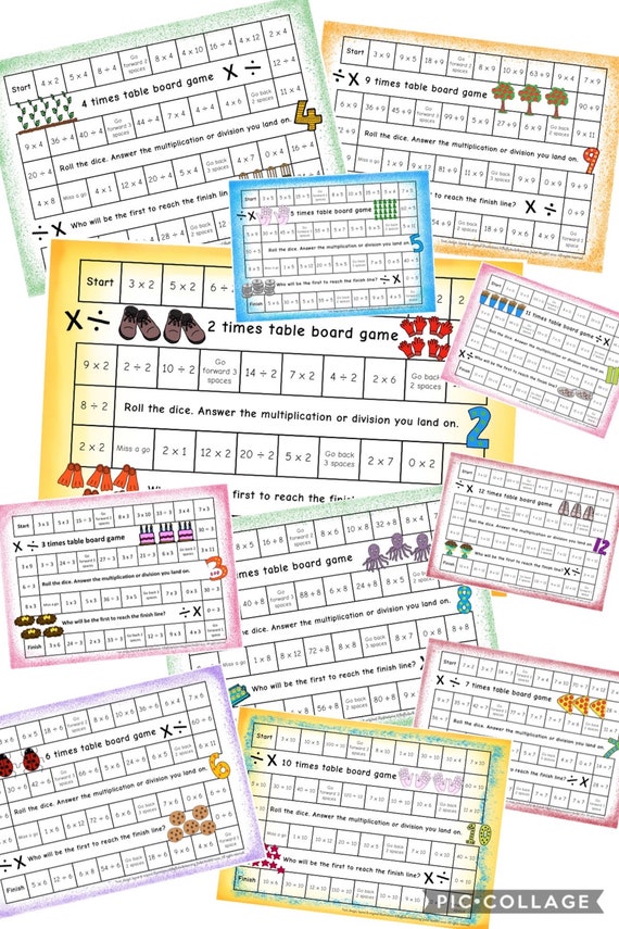 Times Tables Board Games 2x to 12x Laminated Set Etsy
