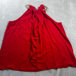 Vintage MICHAEL KORS womens Blouse XL Extra Large Red Gold chain Top Tunic boxy wide blouson sleeveless shirt vtg