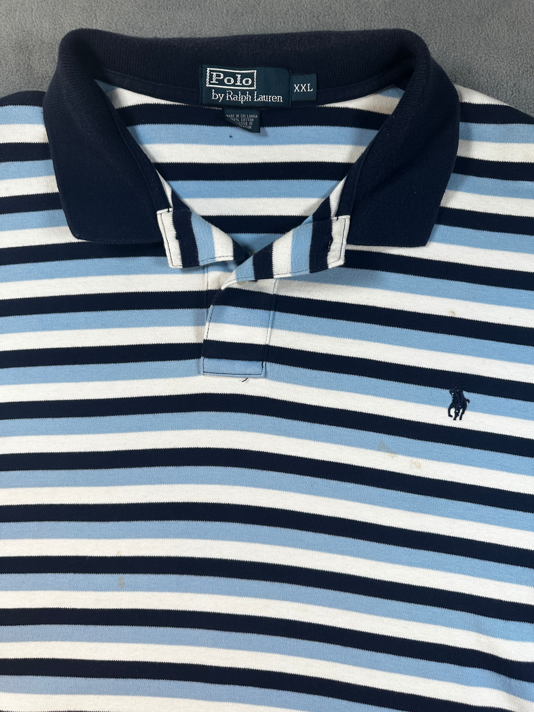 Vtg RALPH LAUREN Mens Polo Shirt Blue White XXL Luxury 2XL Button