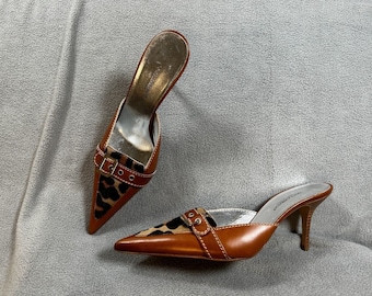 Vintage Nuevo Dolce&Gabbana zapatos de mujer 8 Made in Italy Diapositivas Sandalias de verano Mulas de cuero Tacón de aguja de 3,5" Fecha tacones de noche zapatillas