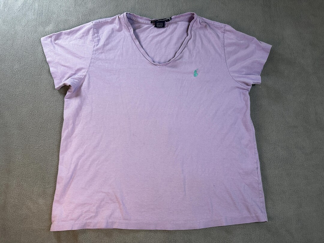 Vtg RALPH LAUREN Womens Boxy Top XL Purple Tee T Shirt Lilac