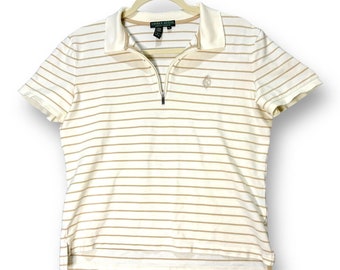 vtg RALPH LAUREN mujer Polo Top Blanco 100 algodón Camiseta T crochet Camisa tamaño M Vintage Verano manga corta para golfista