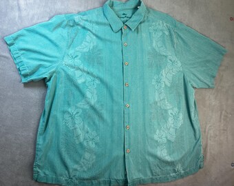 Camisa de vestir TOMMY BAHAMA para hombre, color azul, talla 3XLB, de lujo, 100% seda, manga corta, cuello en V, ecológica, para primavera y verano, bordada.