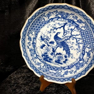 Vintage japanischer Porzellan Teller VTG Schale handbemalt Blau Weiß Blumen China Chinoserie Housewarming Geschenk Antike orientalische asiatische Kunst