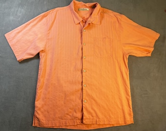 Camisa de vestir TOMMY BAHAMA para hombre, talla XL, extragrande, de lujo, 100% seda, manga corta, cuello en V, ecológica, para primavera y verano, bordada