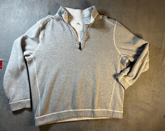 vtg TOMMY BAHAMA Polo mens sweater Gray XL Pullover cotton Jumper Long Sleeve sweatshirt