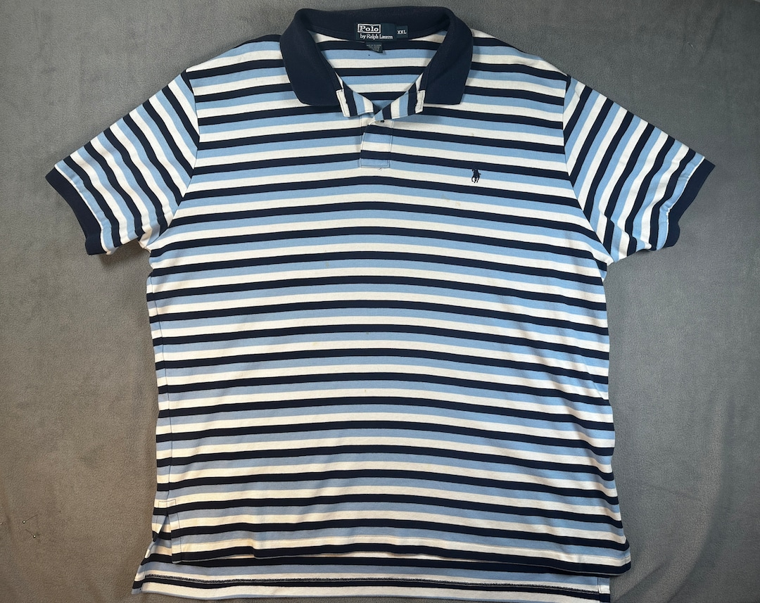 Vtg RALPH LAUREN Mens Polo Shirt Blue White XXL Luxury 2XL Button