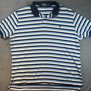 Vtg RALPH LAUREN Mens Polo Shirt Blue White XXL Luxury 2XL Button