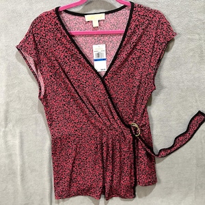 Vintage new MICHAEL KORS top Womens Tunic Red XL short sleeve Surplice Vtg Blouse