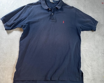 vtg RALPH LAUREN mens Polo Shirt Blue XL Luxury Button 100 cotton short Sleeve