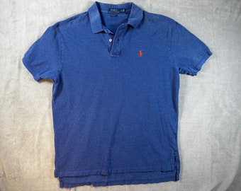 vtg RALPH LAUREN mens Polo Shirt blue orange Large Luxury Button 100 cotton short Sleeve Vintage eco friendly spring clothing summer shirts