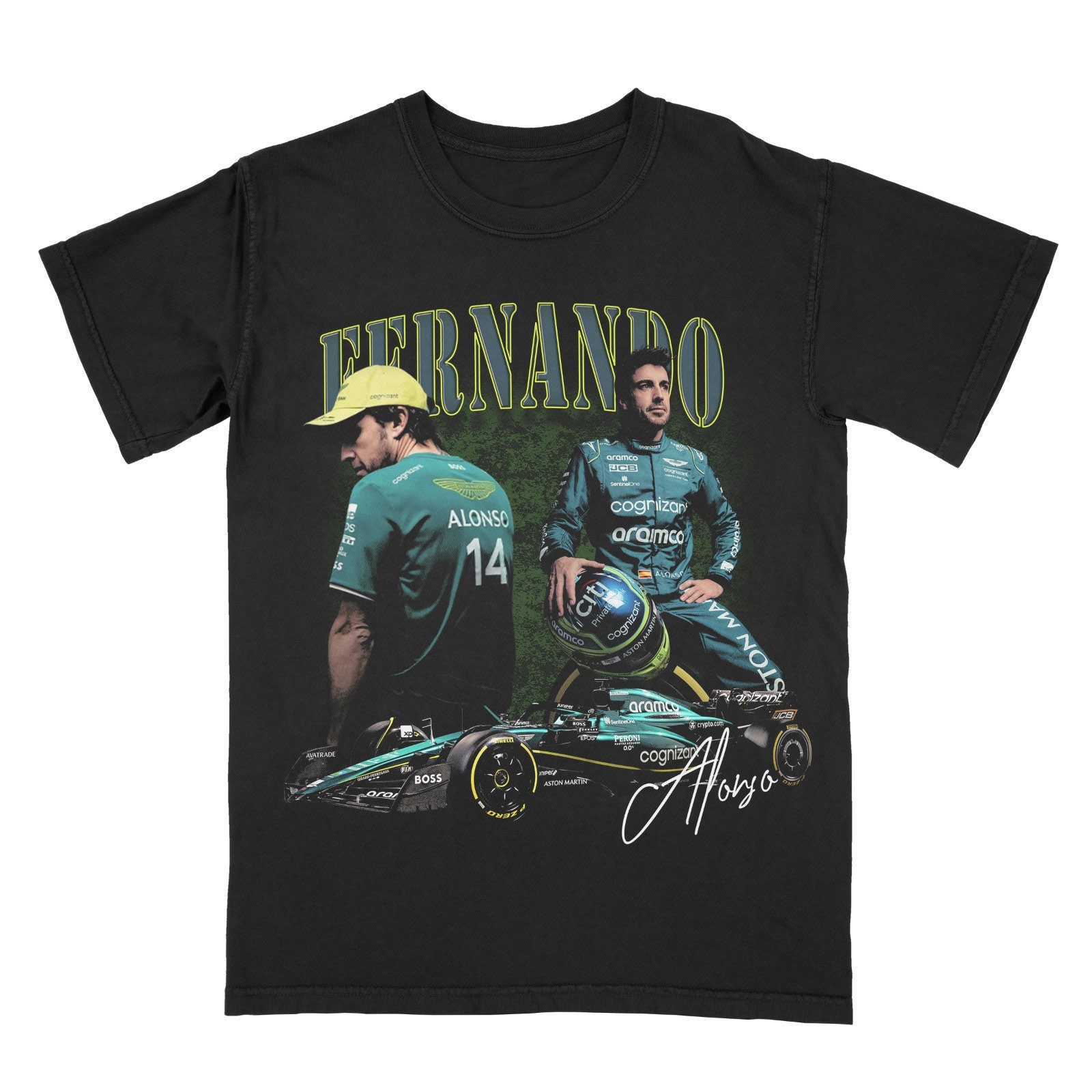 T-shirt Nera Aston Martin Racing - Design Auto Da Corsa Classica Vintage, Cotone 100%