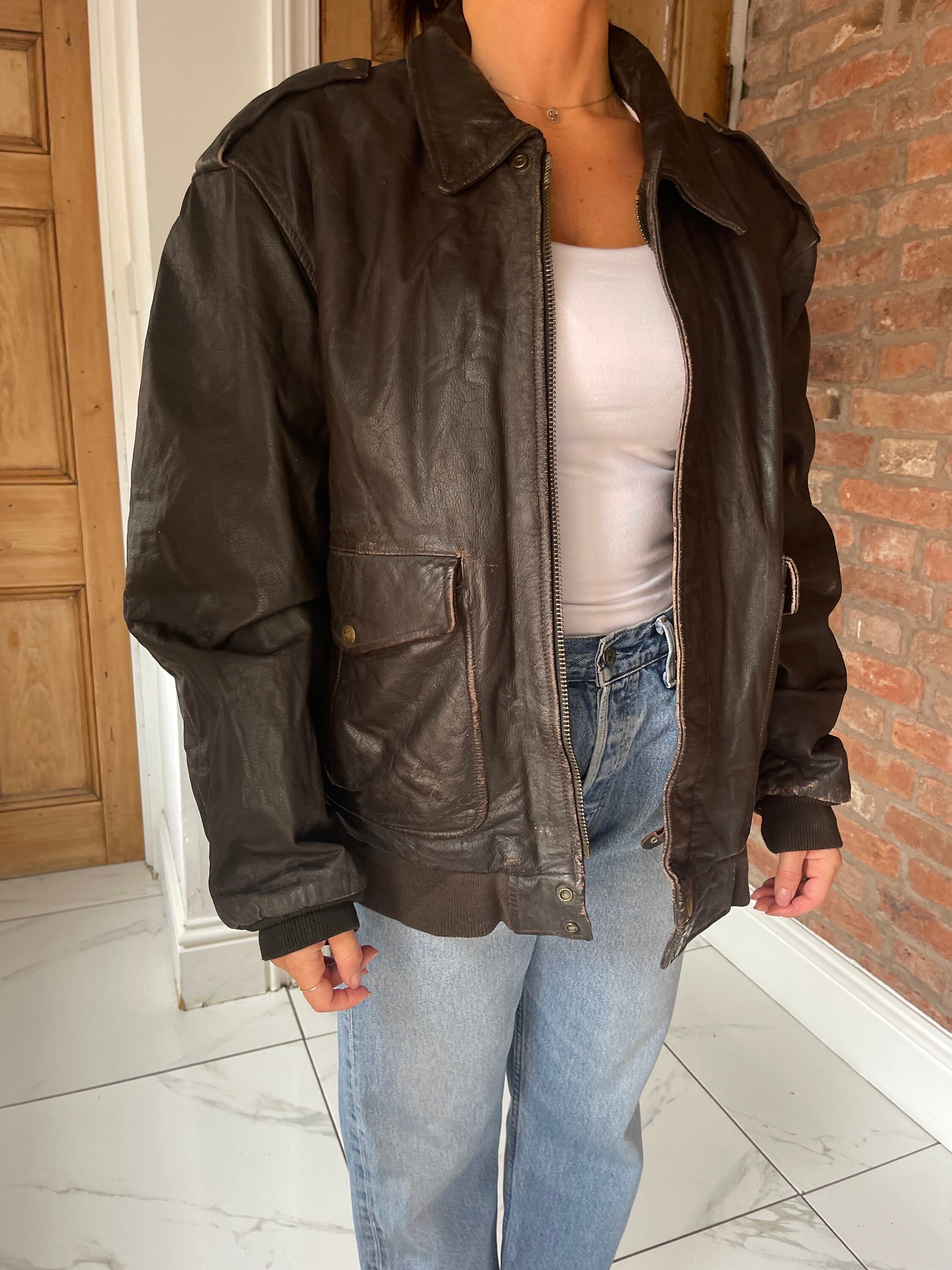 90s Brown Leather Bomber Jacket Ladies Vintage Jacket 90s Brown Leather Bomber Jacket Ladies Vintage Jacket