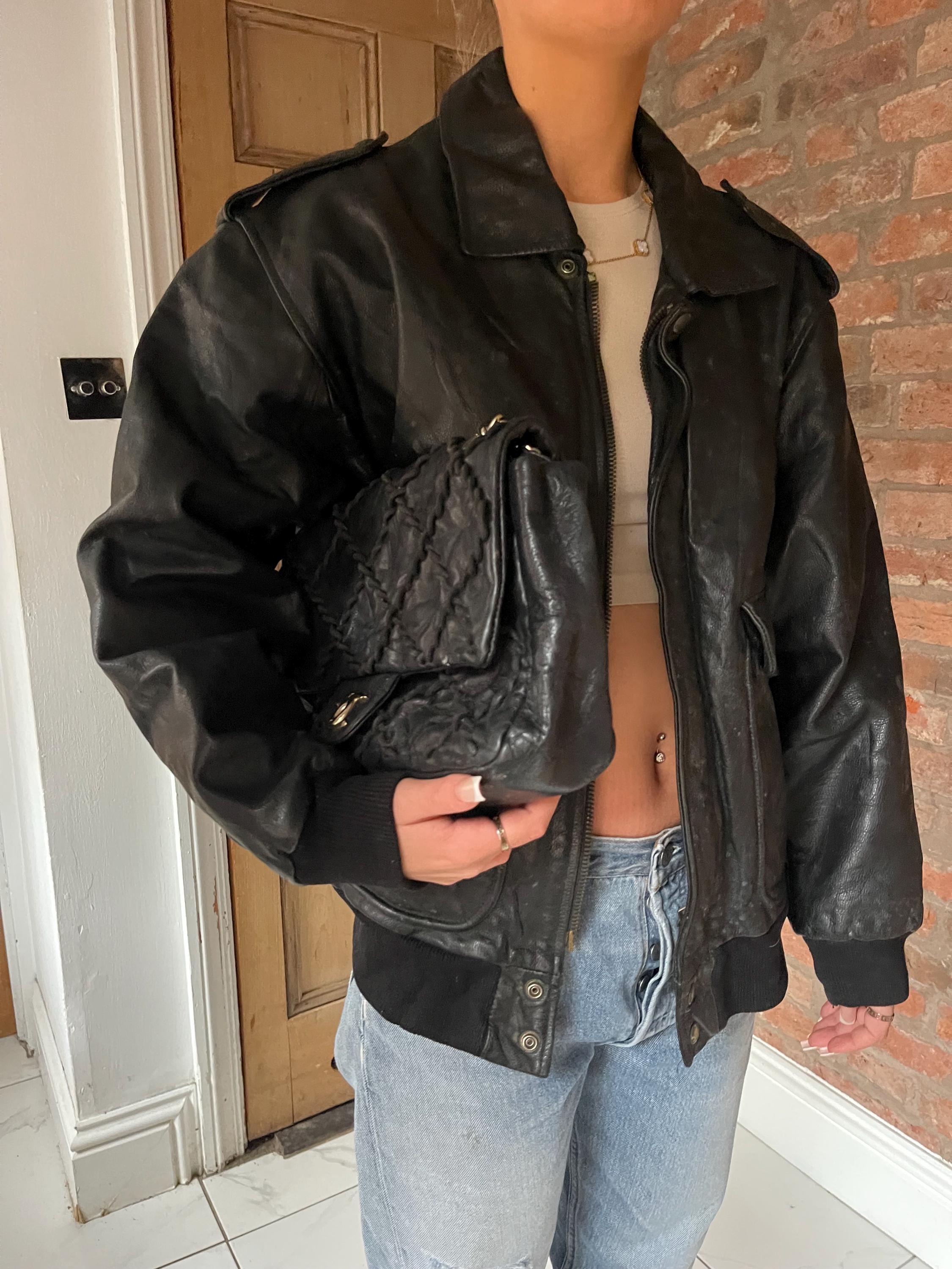 90er schwarz leder flieger lederjacke damen herren vintage