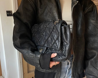 90s black  oversized leather Aviator    bomber jacket  ladies vintage jacket leather size men’s medium   AV5
