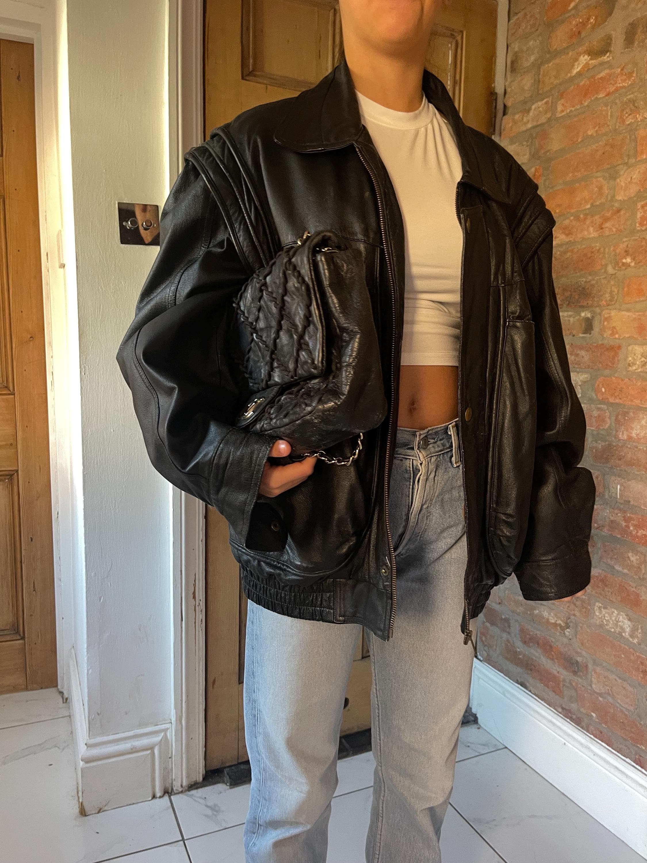 ジャケット・アウター 90s used padded cowleather bomber jacket s-l400.jpg
