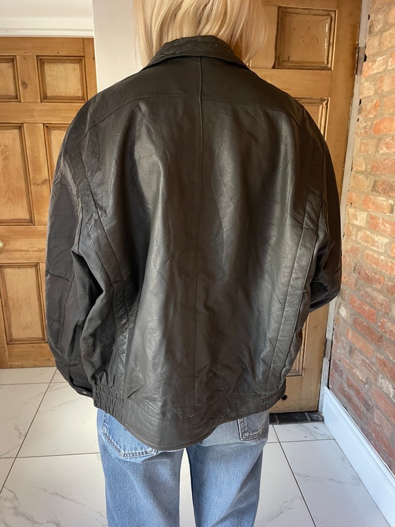 90s grey   leather oversized  bomber jacket  ladi… - image 9