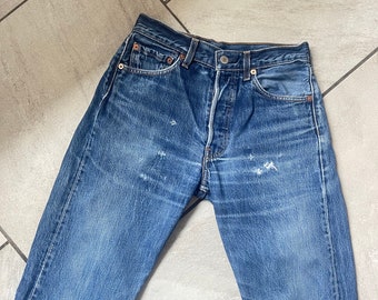 Vita 25 gamba 30 anni '90 501 Levi Jeans Vintage sbiadito blu lavaggio scuro levi Jeans Gamba dritta F0