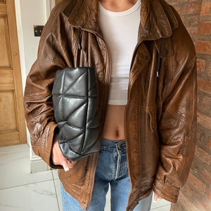 90s brown  leather oversized   bomber aviator jacket  ladies vintage jacket leather coat size  Large   J40