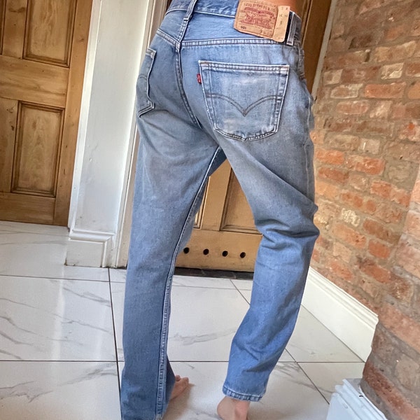 Waist 32  leg 28.5 Made in UK   90’s  501 Levi  Jeans Vintage  faded blue light to mid  wash  levi Jeans Straight legs F29