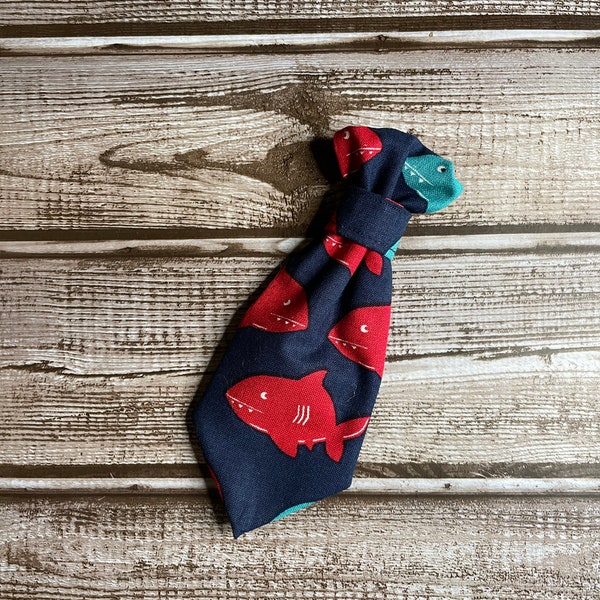 Shark print cat or dog necktie slides on collar