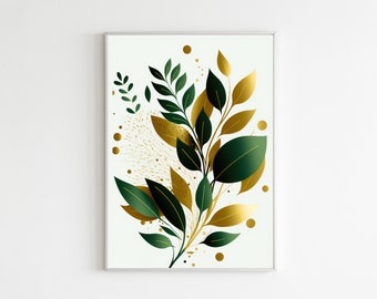 Gold Leaf Botanical Wall Art Print| Boho Flower Wall Art | Flower Market Print | Neutral Wall Art Decor | Printable Art | Digital Download