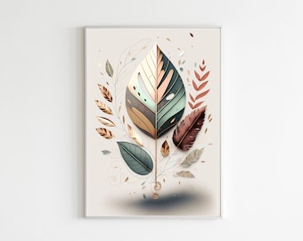 Botanical Wall Art | Leaf Print | Neutral Wall Art Decor | Boho Flower Art | Flower Market Print | Printable Art | Digital Download