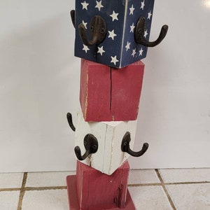 Farmhouse Mug Tree - Reclaimed Wood Cup Holder - 18 Color Choices - Mug Stand with cast iron hooks and base - Coffee and tea cup hanger rack American Flag