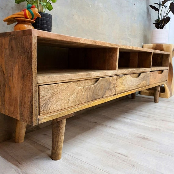 Rustic Wooden TV Stand Solid Mango Media Unit Lowboard Storage Etsy UK