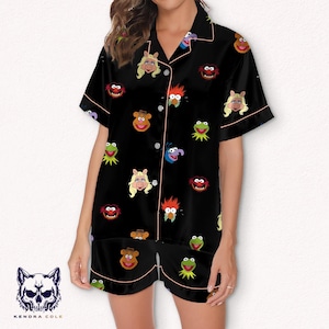 Muppets Pajama Set – Cute Satin Sleepwear with Kermit, Miss Piggy, Animal & More | Funny Retro Loungewear for Fans
