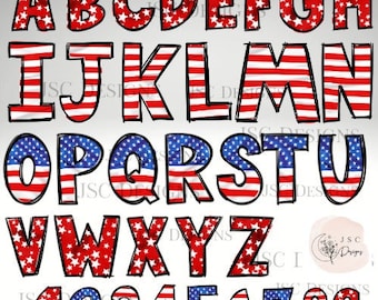 Patriotic Alphabet, 4th of July letters, alpha doodle letters, Patriotic clip art, Patriotic USA Flag Letters, Stars and Stripes