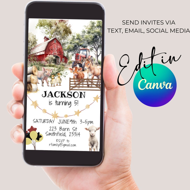 Farm Animals Birthday Invitation Download Editable Template FARM Canva ...