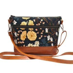 Limited: Art Gallery Fabric "Bluebells & Buttercups Lark" - 13 pockets Canvas Vegan Leather Crossbody bag, Grab N Go purse(Spring,Botanical)