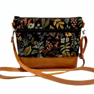 Rifle Paper co. "Herb garden" (Black) - 13 pockets Canvas Vegan Leather Crossbody bag, Grab N Go purse, Floral, Midnight Black