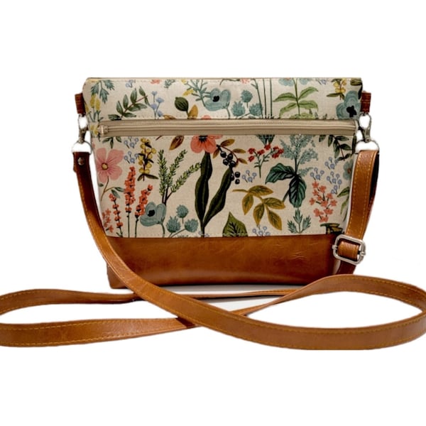 Rifle paper co. : Jardin d'herbes aromatiques (naturel) - Sac à bandoulière en toile, cuir végétalien, 13 poches, sac à main Grab N Go, Floral