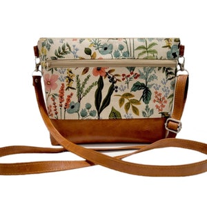 Rifle Paper co.: Herb garden (Natural)- 13 pockets Canvas Vegan Leather Crossbody bag, Grab N Go purse, Floral