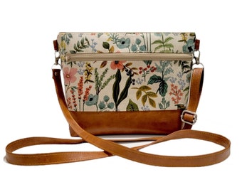 Rifle Paper co.: Herb garden (Natural)- 13 pockets Canvas Vegan Leather Crossbody bag, Grab N Go purse, Floral
