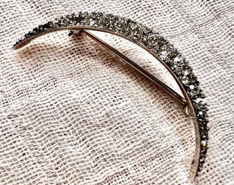 Antique Early 1900s Edwardian Platinum Diamond Crescent Brooch Pin