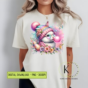 Kawaii Easter Bunny Clipart - Bubblegum Rabbit Digital PNG - Pastel Floral Spring Art - Cute Easter Sublimation Design Digital Download